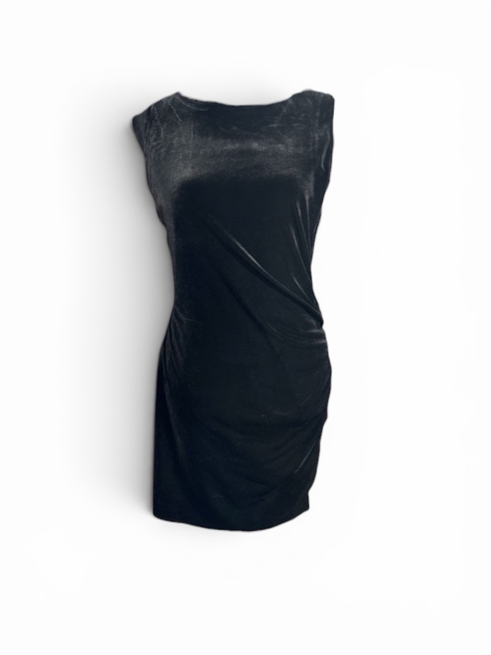 NWT Good American Velvet Ruched Midi Dress Black Size L/2XL Built In Shapewear
